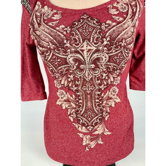 Angels & Diamonds Y2K Dual Cross Top Gothic Grunge Shirt Affliction Style SMALL - Picture 2 of 6